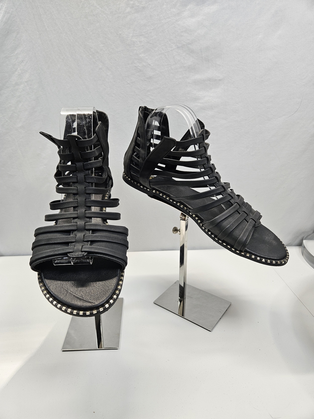 Women's Black Strappy Gladiator Sandals with Studded Trim